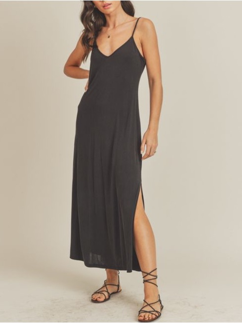 Lush Black Spaghetti Strap Maxi Dress
